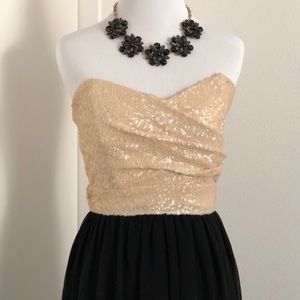 Maxi sweetheart sequin strapless gown dress